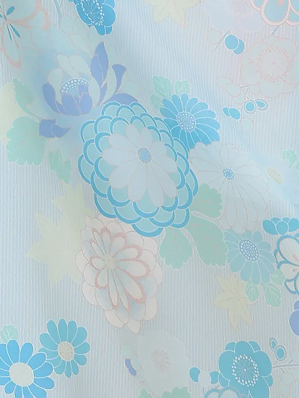 七五三(3歳女被布)B321 KAGURA レトロ古典柄 秋の桜と菊の花 水色