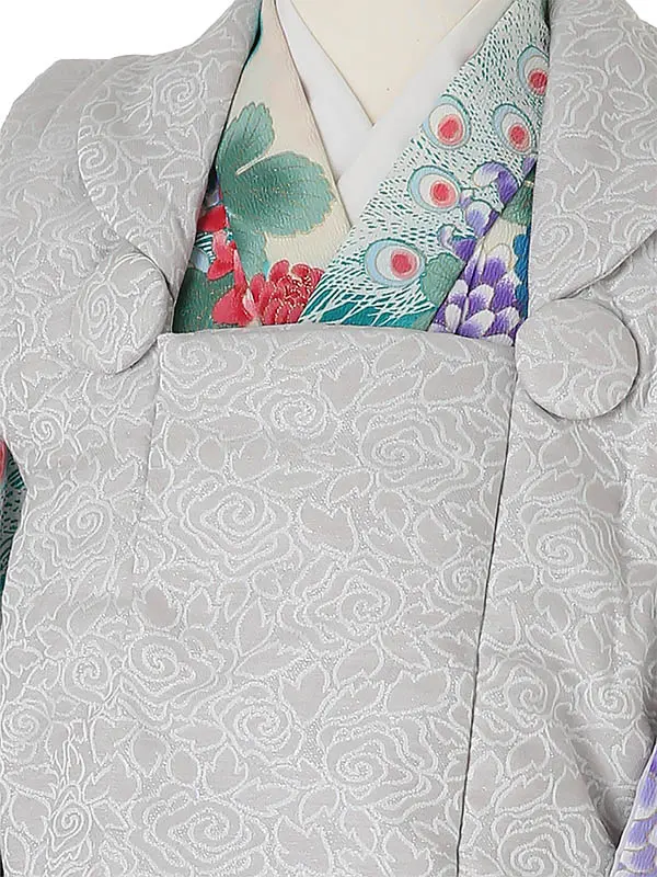 七五三(3歳女被布)B323 孔雀の羽と秋の花々