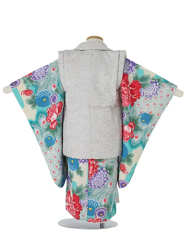 七五三(3歳女被布)B323 孔雀の羽と秋の花々