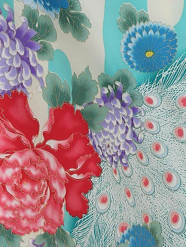 七五三(3歳女被布)B323 孔雀の羽と秋の花々