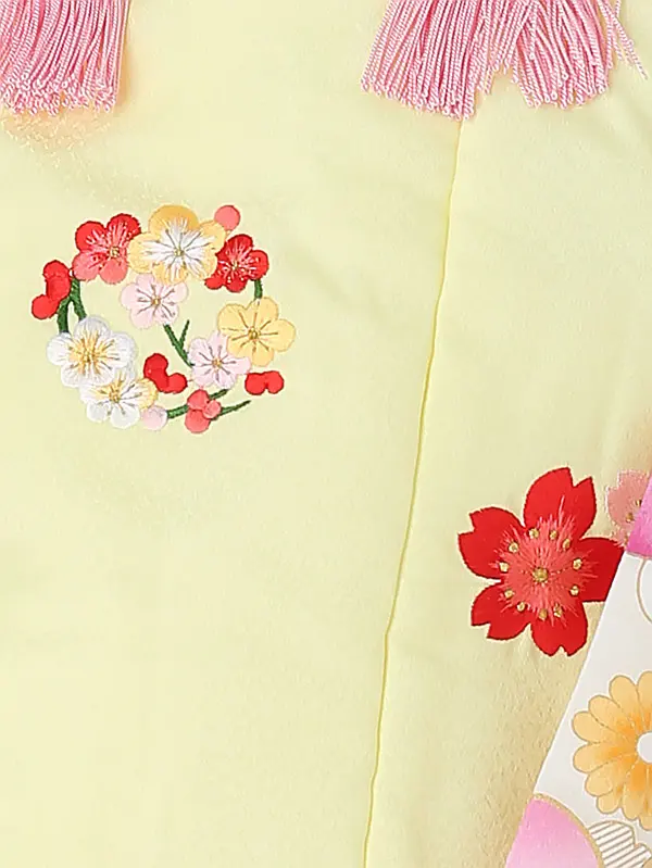七五三(3歳女被布)B327 桜尽くしに小菊 黄色×ピンク