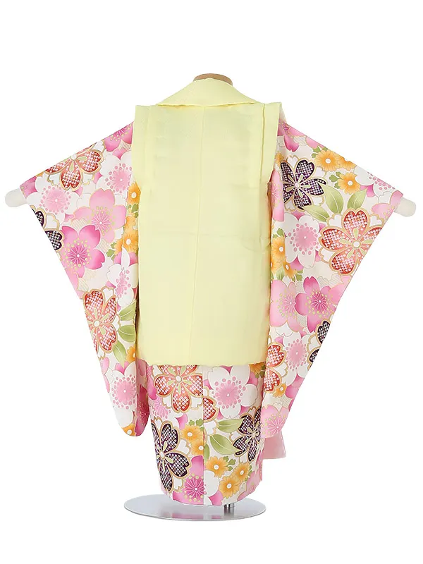 七五三(3歳女被布)B327 桜尽くしに小菊 黄色×ピンク