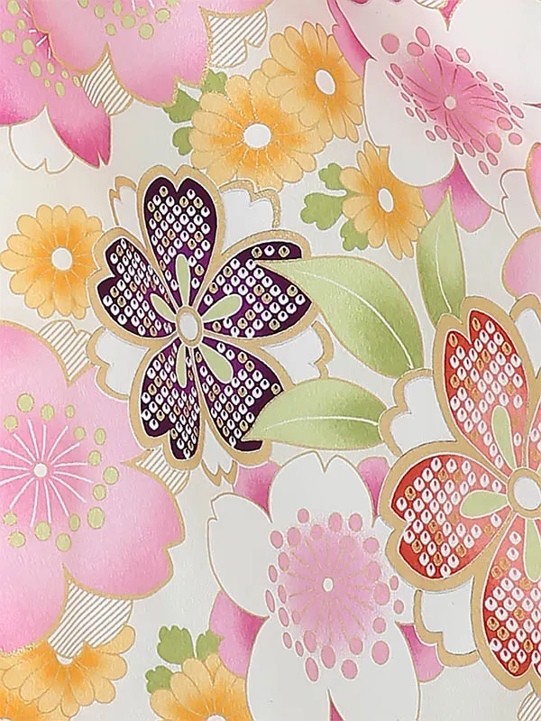 七五三(3歳女被布)B327 桜尽くしに小菊 黄色×ピンク