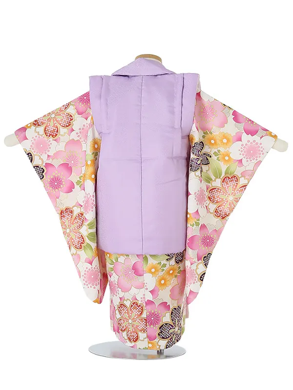 七五三(3歳女被布)B328 桜尽くしに小菊 紫×ピンク