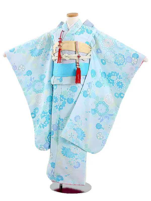 七五三レンタル(7歳女結び帯)B721 KAGURA 秋の華々 水色