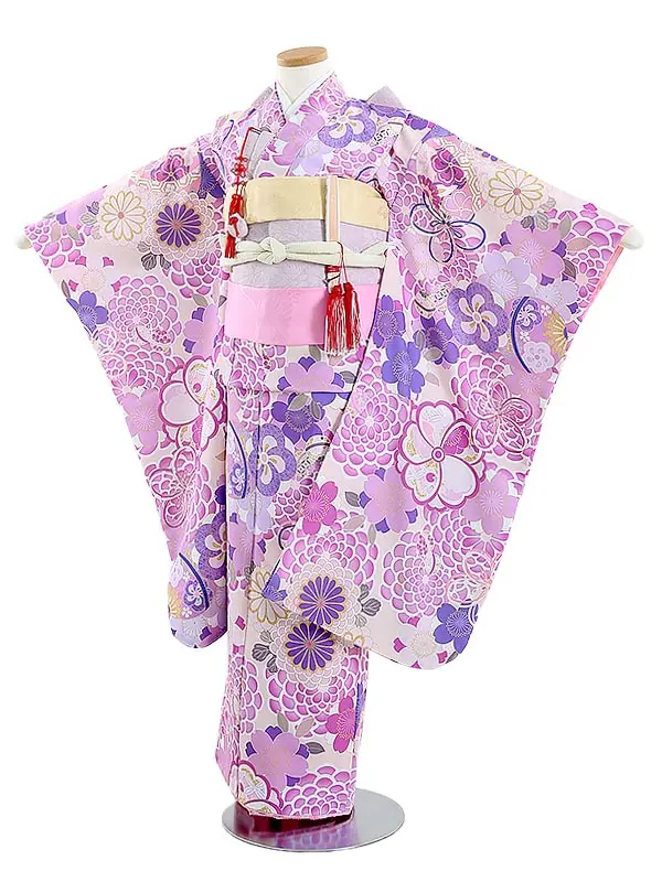 七五三レンタル(7歳女結び帯)B725 KAGURA 大輪の菊と秋の桜 紫