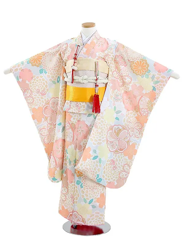 七五三レンタル(7歳女結び帯)B726 KAGURA 大輪の菊と秋の桜 オレンジ