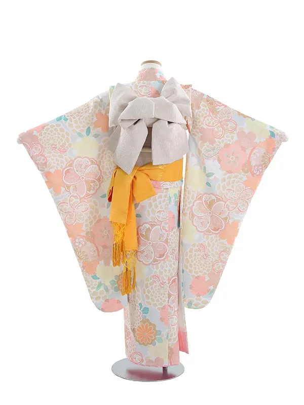七五三レンタル(7歳女結び帯)B726 KAGURA 大輪の菊と秋の桜 オレンジ