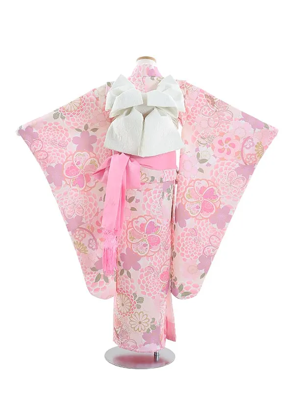 七五三レンタル(7歳女結び帯)B727 KAGURA 大輪の菊と秋の桜 ピンク