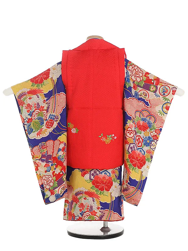 アンティーク(3歳被布)女の子 鳳凰 肩上げ無し被布絹 細身 C321