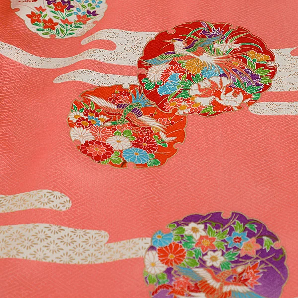 アンティーク(3歳4歳女児) 結び帯 正絹 エ霞 花丸文様 薄紅 C324