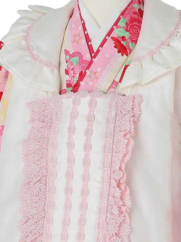 七五三レンタル(3歳女被布)H351 白×ｲｴﾛｰ 花