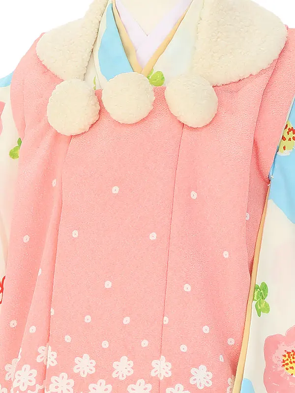 七五三レンタル(3歳女被布)H390 hakka kids ピンク×クリーム 花