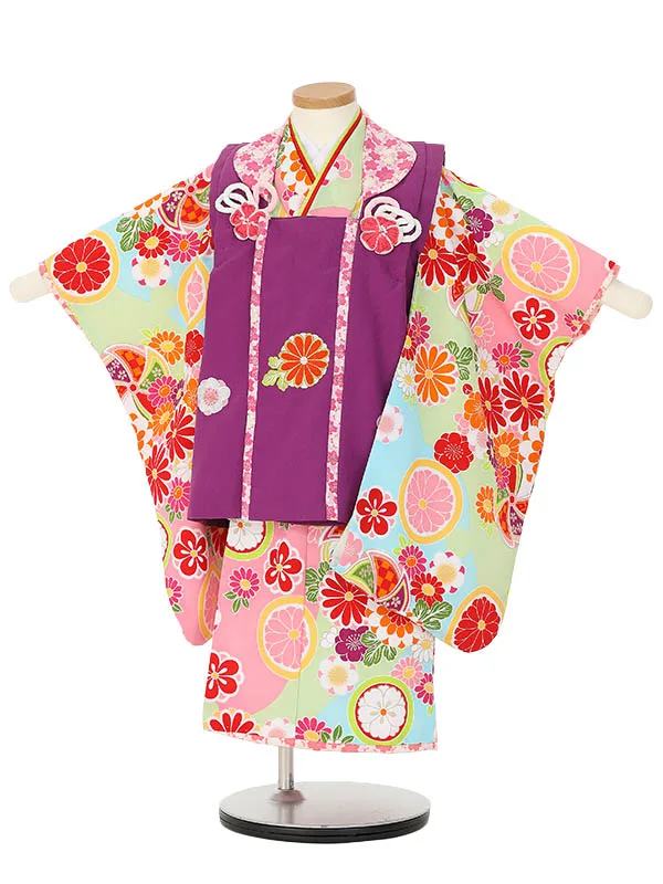 七五三レンタル(3歳女被布)H391 式部浪漫 紫×多色花
