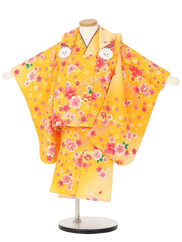 七五三レンタル(3歳女被布)H397 陽気な天使 黄色うさぎ桜