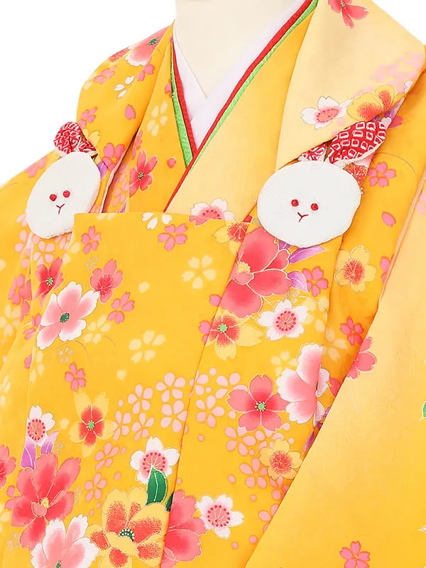 七五三レンタル(3歳女被布)H397 陽気な天使 黄色うさぎ桜