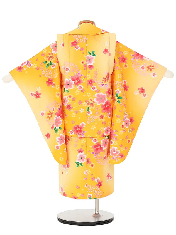 七五三レンタル(3歳女被布)H397 陽気な天使 黄色うさぎ桜