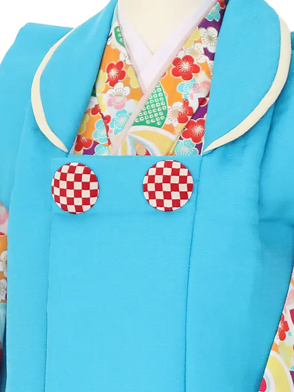 七五三レンタル(3歳女被布)H400 ぷちぷり 水色×多色花と橘