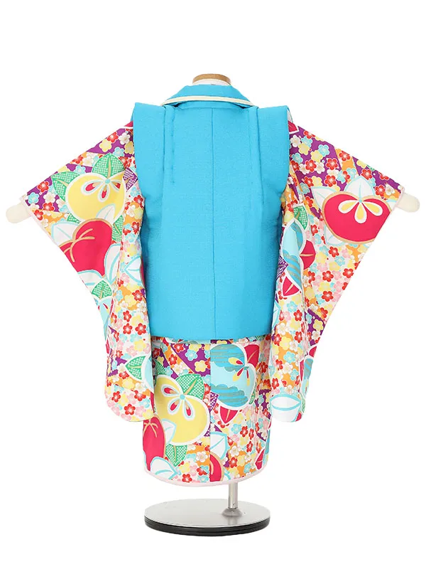 七五三レンタル(3歳女被布)H400 ぷちぷり 水色×多色花と橘