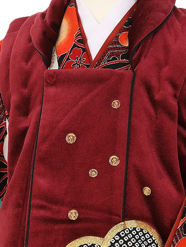 七五三レンタル(3歳女被布)H401 九重 ボルドー×黒 松竹梅