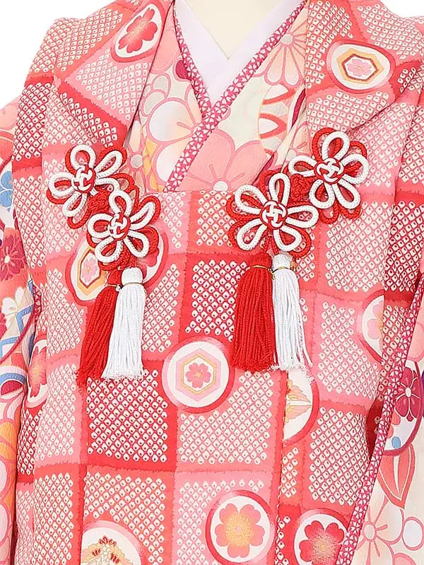七五三レンタル(3歳女被布)H406 鹿の子市松×鞠と花