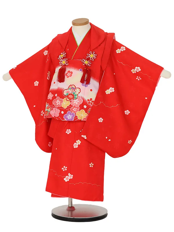 七五三レンタル(3歳女被布)H414 赤地に小桜