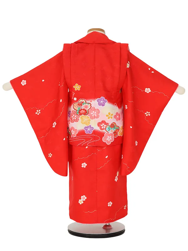 七五三レンタル(3歳女被布)H414 赤地に小桜