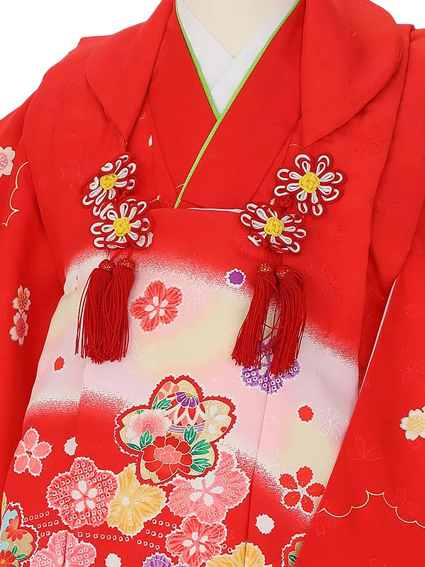 七五三レンタル(3歳女被布)H414 赤地に小桜