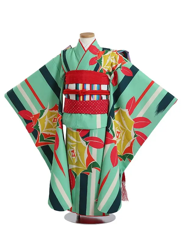 七五三レンタル(7歳女の子結び帯)H790  薔薇 変わりストライプ