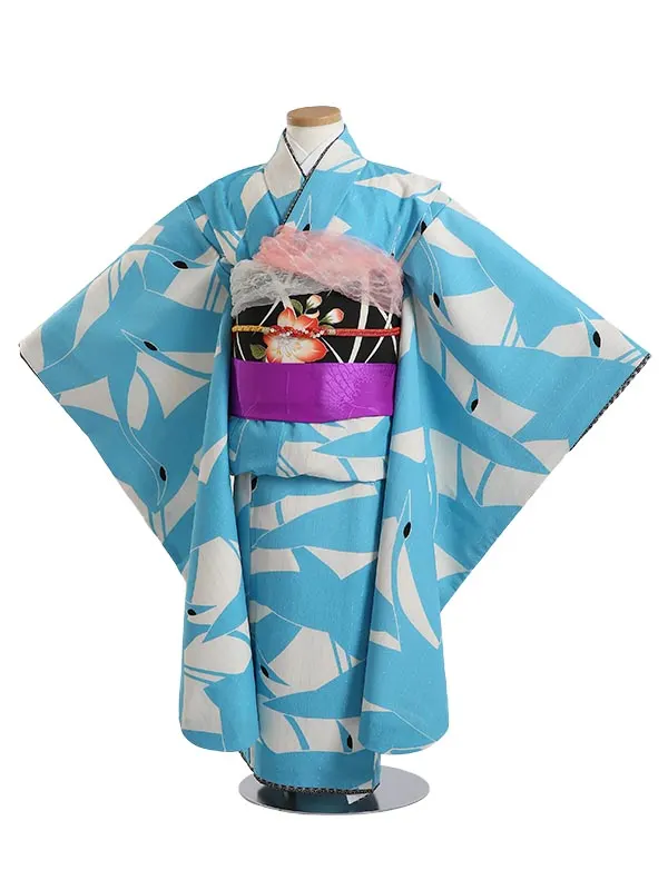 七五三レンタル(7歳女の子結び帯)H792 青丹頂鶴