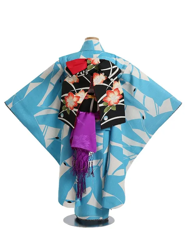 七五三レンタル(7歳女の子結び帯)H792 青丹頂鶴