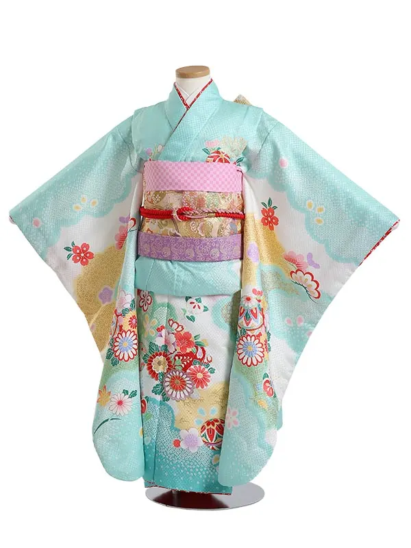 七五三レンタル(7歳女の子結び帯)H806 古典 四季の花々に鞠 松