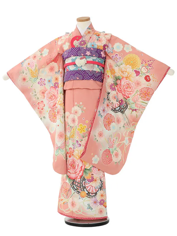 七五三レンタル(7歳女の子結び帯)H816 乙葉 サーモンピンク