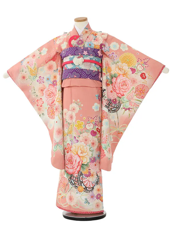 七五三レンタル(7歳女の子結び帯)H816 乙葉 サーモンピンク