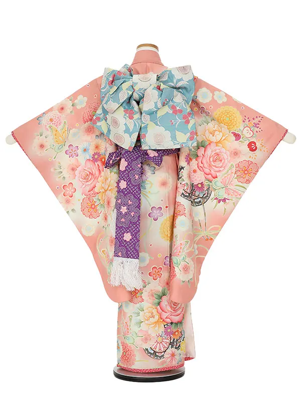 七五三レンタル(7歳女の子結び帯)H816 乙葉 サーモンピンク