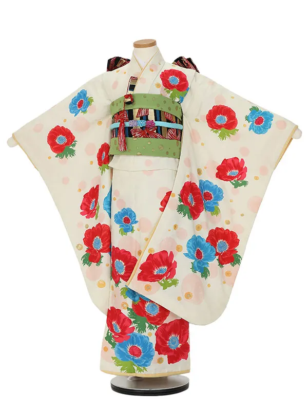 七五三レンタル(7女結び帯)H819 hakka kids クリーム×アネモネ