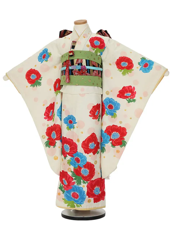 七五三レンタル(7女結び帯)H819 hakka kids クリーム×アネモネ