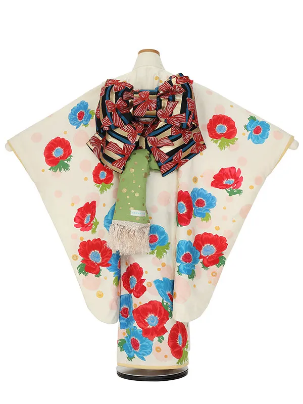 七五三レンタル(7女結び帯)H819 hakka kids クリーム×アネモネ