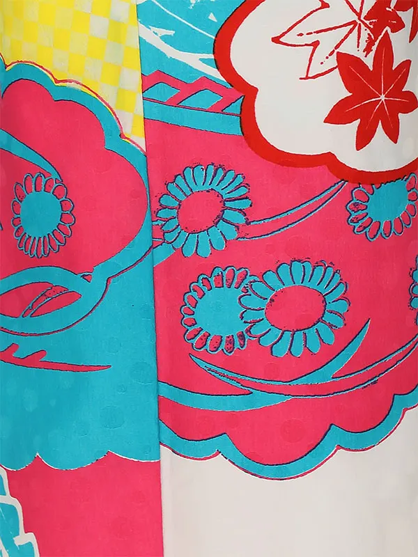 七五三レンタル(7歳女の子結び帯)H820 モダンアンテナ ピンク×赤 雲取柄