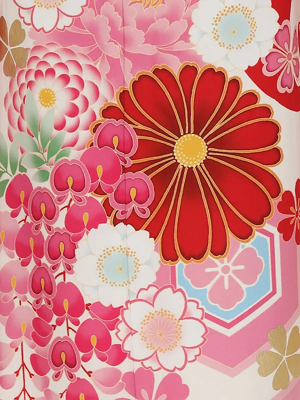 七五三レンタル(7歳女の子結び帯)H823 ジャパンスタイル 赤×白 亀甲鶴