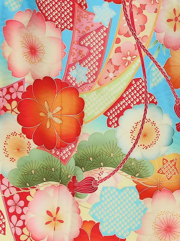 七五三レンタル(7歳女の子結び帯)H824 九重 水色地に花尽くし