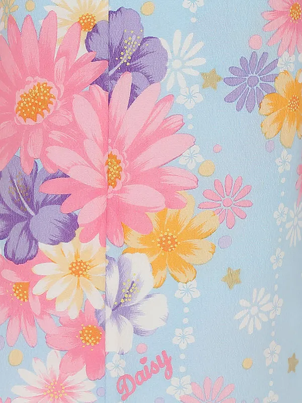 七五三レンタル(7歳女の子結び帯)H825 水色 ガーベラにハイビスカス