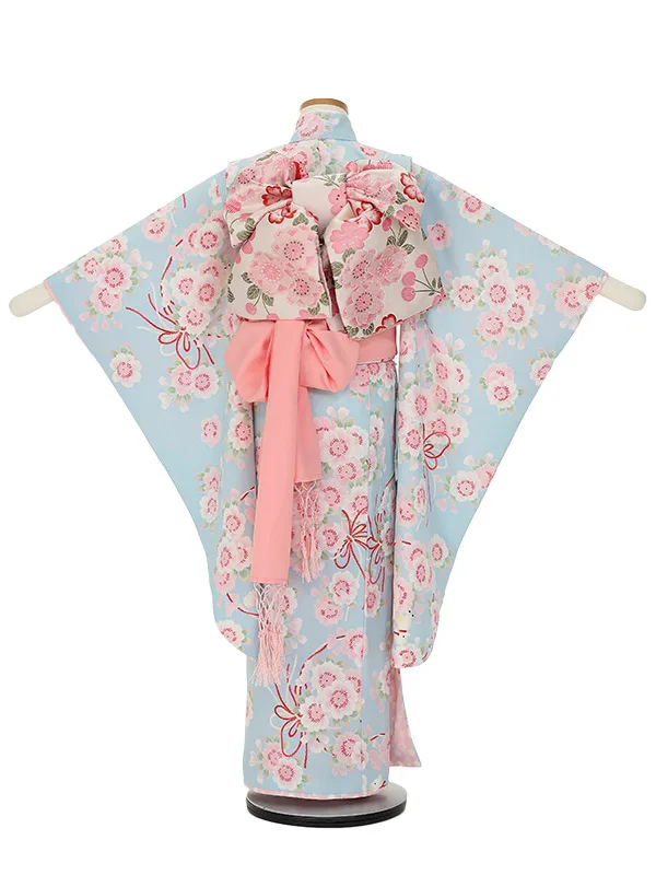 七五三レンタル(7歳女の子結び帯)H826 ポンポネット 水色桜