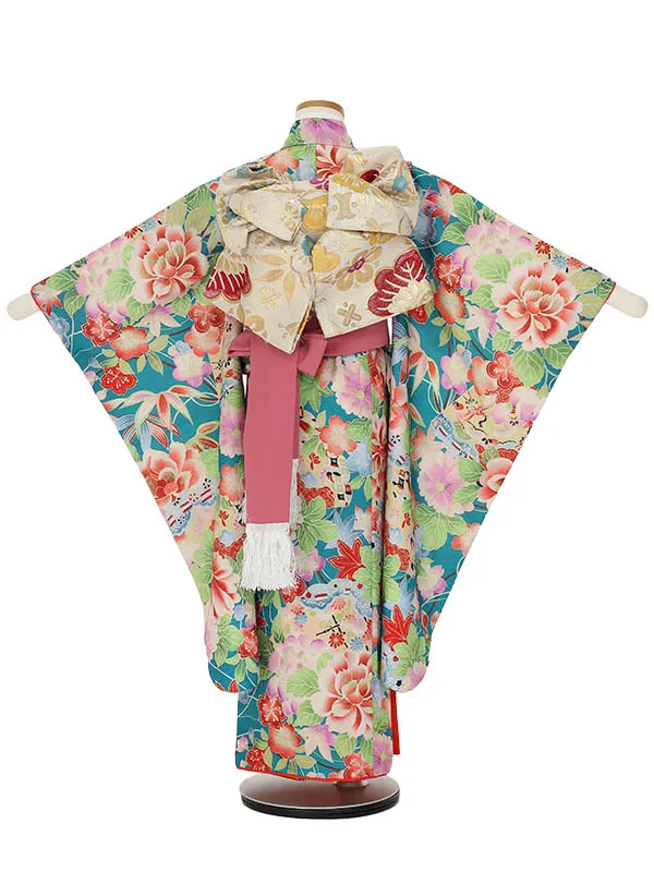 七五三レンタル(7歳女の子結び帯)H827 式部クラシック 青緑