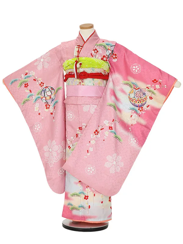 七五三レンタル(7歳女の子結び帯)H832 薄ピンク 鞠 松としだれ梅