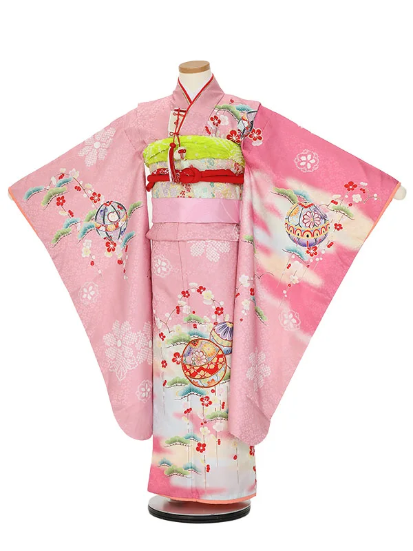 七五三レンタル(7歳女の子結び帯)H832 薄ピンク 鞠 松としだれ梅