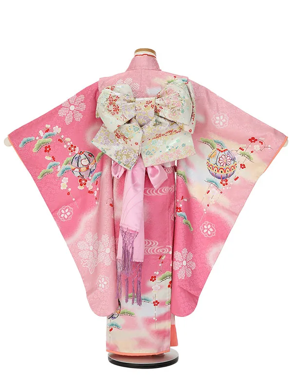 七五三レンタル(7歳女の子結び帯)H832 薄ピンク 鞠 松としだれ梅