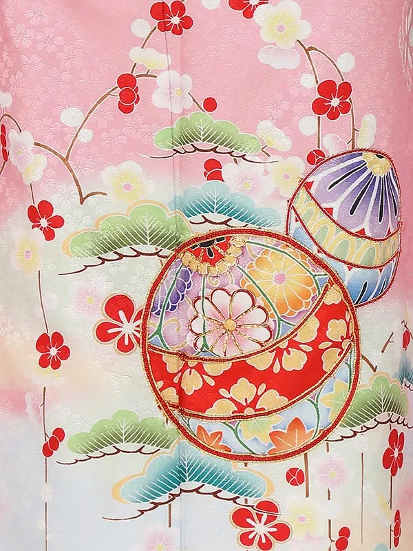 七五三レンタル(7歳女の子結び帯)H832 薄ピンク 鞠 松としだれ梅