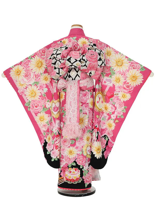 七五三レンタル(7歳女の子結び帯)H834 松田聖子 黒アリス