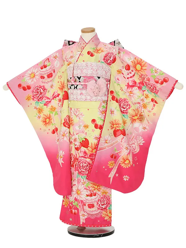 七五三レンタル(7歳女の子結び帯)H835 松田聖子 イエロー スイーツ柄